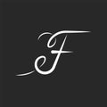 Handwritten ornate F letter thin monogram initial for business card, feminine sophisticated emblem for a boutique or beauty salon