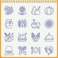 Handwritten pen Thanksgiving day line icon set Royalty Free Stock Photo