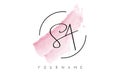 Handwritten SA S A Letters Logo with Pink Pastel Watercolor Brush Stroke Concept