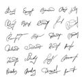 Handwritten signatures set. Fictitious signatures for business contract. Vector EPS 10 collection Royalty Free Stock Photo