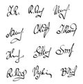 Handwritten signatures set. Fictitious signatures for business contract. Vector EPS 10 collection Royalty Free Stock Photo