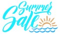 Handwritten summer sale logo with hand drawn ocean sunrise Royalty Free Stock Photo