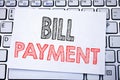 Handwritten text caption showing Bill Payment. Business concept writing for Billing Pay Costs written on sticky note paper on the Royalty Free Stock Photo