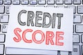 Handwritten text caption showing Credit Score. Business concept writing for Financial Rating Record written on sticky note paper o Royalty Free Stock Photo