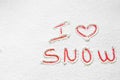 Handwritten text `I love snow`