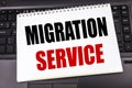 Handwritten text showing Migration Service. Business concept writing for Online Network Idea written on notepad note paper on the