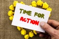 Handwritten text sign showing Time For Action. Conceptual photo Success Goal Fulfilment Deadline written on Sticky Note Paper With Royalty Free Stock Photo