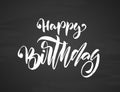 Handwritten textured brush type lettering of Happy Birthday on chalkboard background. Typography design. Royalty Free Stock Photo