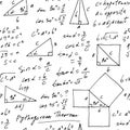 Handwritten trigonometric vector seamless pattern, hand drawn monochrome math formulas