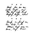 Handwritten Unreadable ink stroke, doodle illegible fictional language isolated on white background. Vintage pen writen.