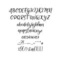 Handwritten vector font. Hand drawn brush style alphabet. Modern calligraphy abc