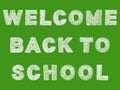 Handwritten white bold chalk lettering welcome back to school text on green background Royalty Free Stock Photo