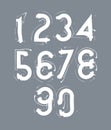 Handwritten white contemporary vector digit set, doodle hand-painted numerals. Royalty Free Stock Photo