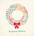 Handwritten word cloud Christmas Wreath Holiday Greeting Card Royalty Free Stock Photo