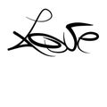 Handwritten word love in black on white background