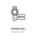 Handy cam outline vector icon. Thin line black handy cam icon, flat vector simple element illustration from editable electronic Royalty Free Stock Photo