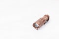 Handy metal flashlight isolated above white background with copy space Royalty Free Stock Photo