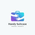 Handy Suitcase Travel Agency Abstract Vector Sign, Emblem or Logo Template. Tourist Luggage in Hands Concept.