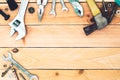 handy tools on wood Background with copy space Royalty Free Stock Photo