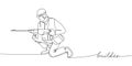 Handyman, builder, drill one line art. Continuous line drawing of repair, professional, hand, people, concept, support