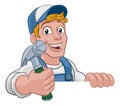 Handyman Hammer Cartoon Man DIY Carpenter Builder Royalty Free Stock Photo