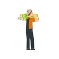 Handyman Carrying Rolls of Wallpaper on Shoulder, Male Construction Worker Character in Paper Cap with Professional Royalty Free Stock Photo