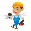 Handyman carrying wrench and toolbox