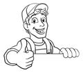 Handyman Cartoon Caretaker Construction Man Sign Royalty Free Stock Photo