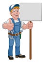 Handyman Cartoon Caretaker Construction Sign Man Royalty Free Stock Photo