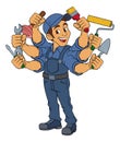 Handyman Cartoon Handy Man Caretaker Multitasking Royalty Free Stock Photo