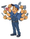 Handyman Cartoon Handy Man Caretaker Multitasking