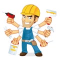 Handyman holding multiple tools