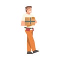 Handyman or Fixer as Skilled Man Carrying Cardboard Box Engaged in Home Repair Work Vector Illustration. Young Male