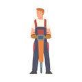 Handyman or Fixer as Skilled Man with Chisel Hammer Engaged in Ground Repair Work Vector Illustration