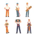 Handyman or Fixer as Skilled Man Engaged in Home Repair Work Vector Set