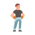 Handyman or Fixer as Skilled Man in Overall and Gloves Engaged in Home Repair Work Vector Illustration