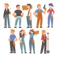 Handyman or Fixer as Skilled Man and Woman Engaged in Home Repair Work Vector Set