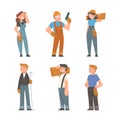 Handyman or Fixer as Skilled Man and Woman Engaged in Home Repair Work Vector Set