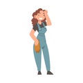 Handyman or Fixer as Skilled Woman in Overall Engaged in Home Repair Work Vector Illustration