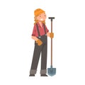 Handyman or Fixer as Skilled Woman in Overall with Shovel Engaged in Home Repair Work Vector Illustration