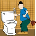 Handyman fixing toilet Royalty Free Stock Photo