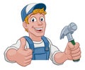 Handyman Hammer Cartoon Man DIY Carpenter Builder Royalty Free Stock Photo