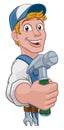 Handyman Hammer Cartoon Man DIY Carpenter Builder Royalty Free Stock Photo