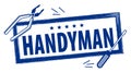 Handyman.  High quality service logo in blue.  Stamp rubber of handyman service on white background. Set of repair tools or your w Royalty Free Stock Photo