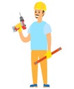 Repairman Standing with Drill and Ruler Vector