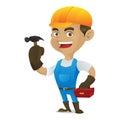 Handyman holding hammer and toolbox