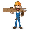 Handyman Holding Hammer and Wood Plank Royalty Free Stock Photo