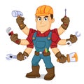 Handyman holding mutiple tools Royalty Free Stock Photo