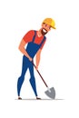 Handyman holding shovel flat vector illustration