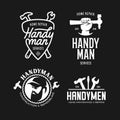 Handyman labels badges emblems and design elements. Carpentry related vector vintage illustration. Royalty Free Stock Photo